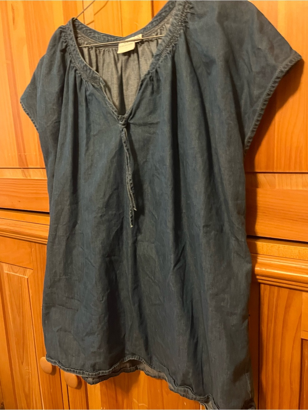 new directions Blue Short-Sleeve blouse with V-Neck Tie